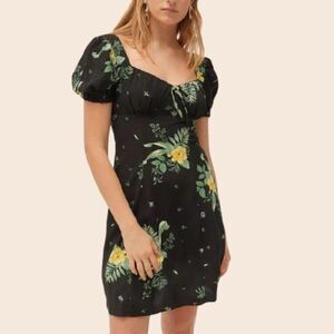 Urban Outfitters Cassia Black Floral Puff Sleeve Mini Dress Size Small
